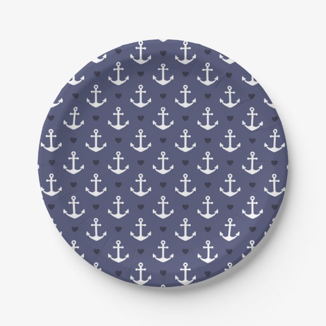 Cute Anchor Pattern Paper Plates (Front)