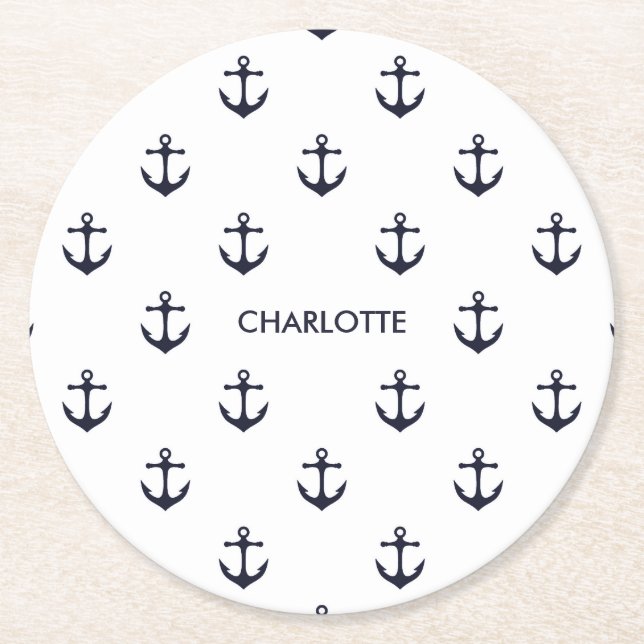 Cute Anchor Pattern Round Paper Coaster (Front)
