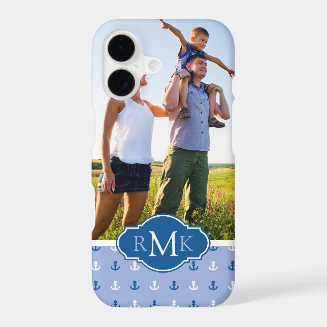 Cute Anchor Pattern| Your Photo & Monogram Iphone Case (Back)