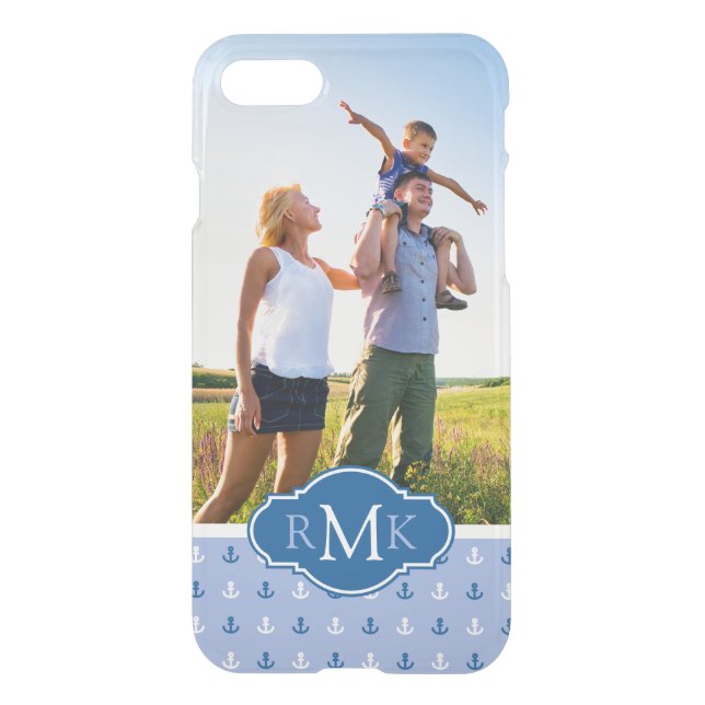 Cute Anchor Pattern| Your Photo & Monogram Uncommon iPhone Case (Back)