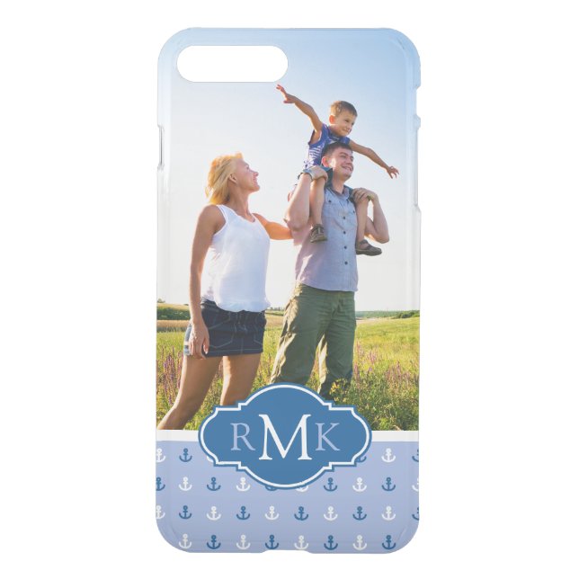 Cute Anchor Pattern| Your Photo & Monogram Uncommon iPhone Case (Back)