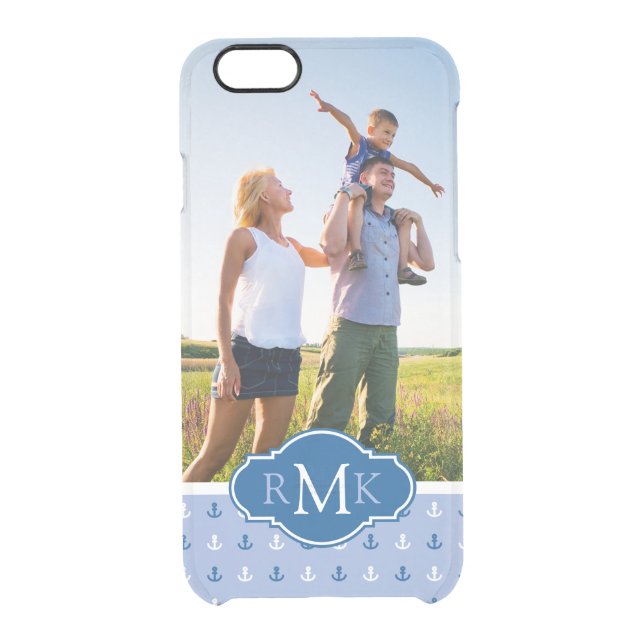 Cute Anchor Pattern| Your Photo & Monogram Uncommon iPhone Case (Back)