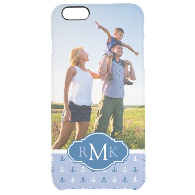 Cute Anchor Pattern| Your Photo & Monogram Uncommon iPhone Case (Back)