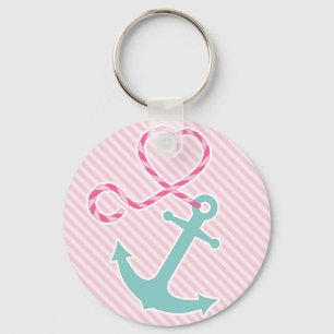 Cute Anchor with Heart Rope - Pink and Aqua Keychain