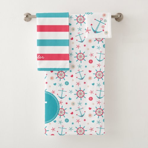 Cute Anchors  Rudders Monogrammed Bath Towel Set