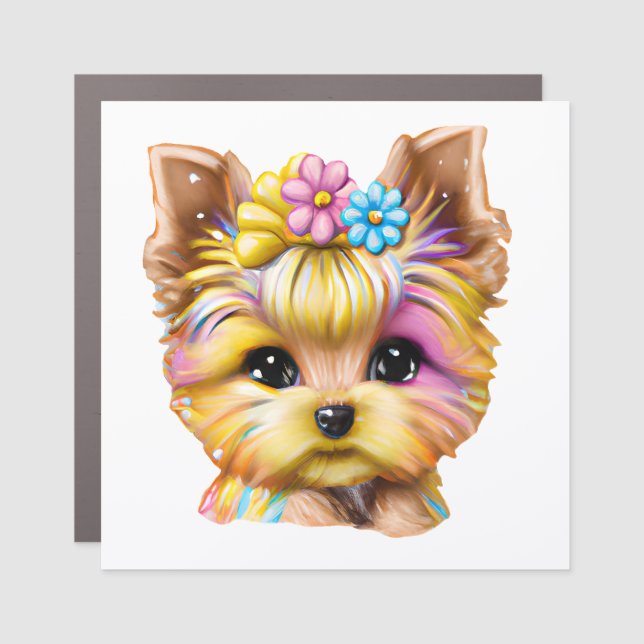 Cute and Adorable Baby Yorkie Car Magnet (Front)
