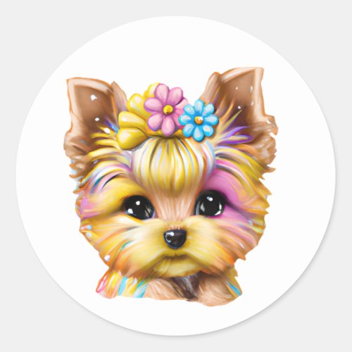 Cute and Adorable Baby Yorkie Classic Round Sticker