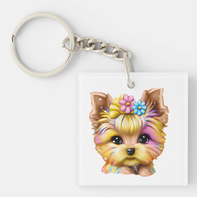 Cute and Adorable Baby Yorkie Keychain (Front)