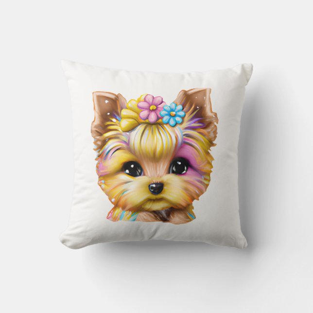 Cute and Adorable Baby Yorkie Throw Pillow (Front)