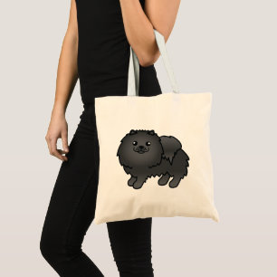 Cute And Adorable Black Cartoon Pomeranian Dog Tote Bag