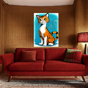 Cute and adorable black white orange cat AI Art Poster