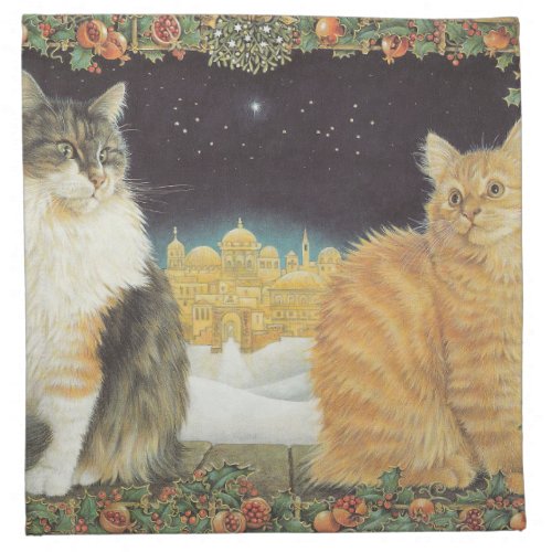 Cute and adorable Christmas painted cat napkin Cloth Napkin