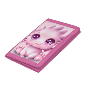 Cute and Adorable Fantasy Pink Baby Chibi Tri-fold Wallet