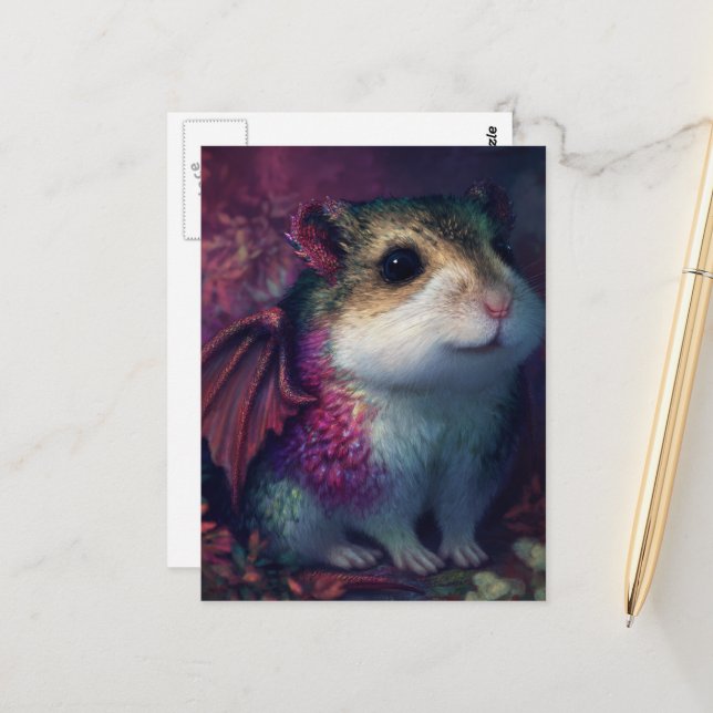 Cute and Adorable Hamster Dragon Postcard (Front/Back In Situ)