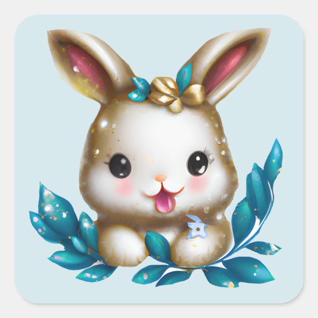 Cute and Adorable Kawaii Baby Bunny  Square Sticker (Front)