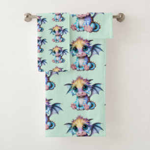 Cute and Adorable Kawaii Baby Dragon Bath Towel Set