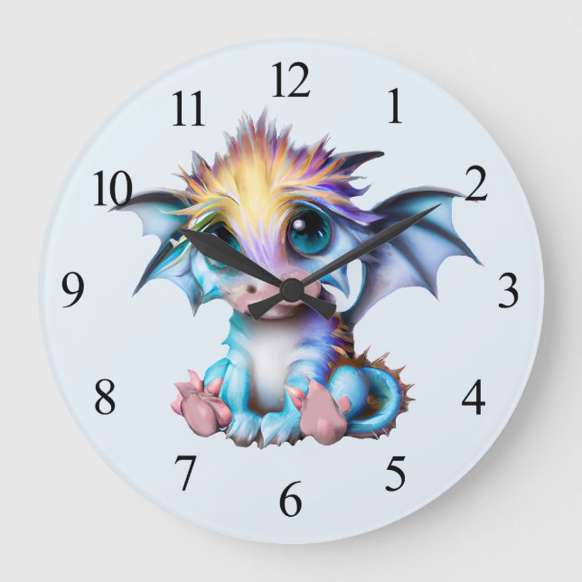 Cute and Adorable Kawaii Baby Dragon Large Clock (Front)