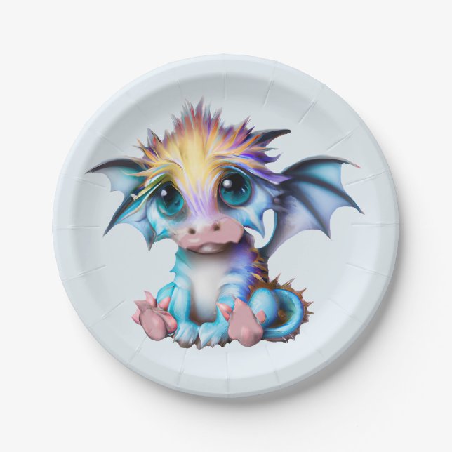 Cute and Adorable Kawaii Baby Dragon Paper Plates (Front)