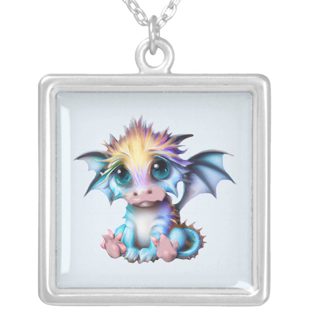 Cute and Adorable Kawaii Baby Dragon Silver Plated Necklace (Front)