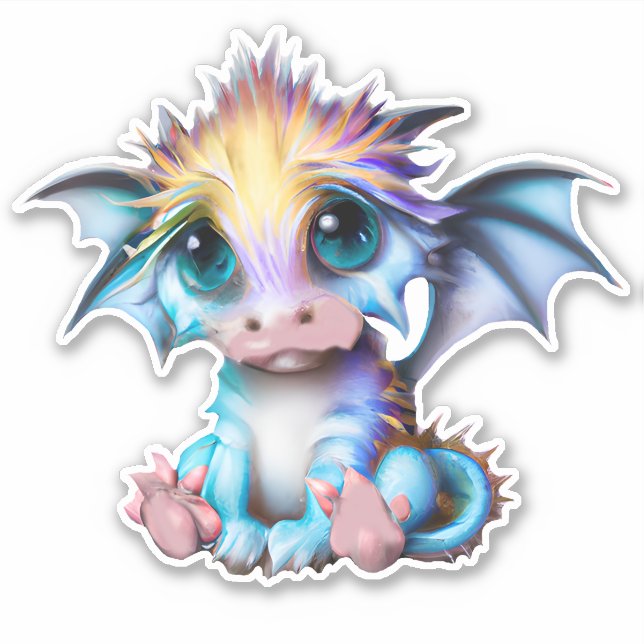 Cute and Adorable Kawaii Baby Dragon Sticker (Front)