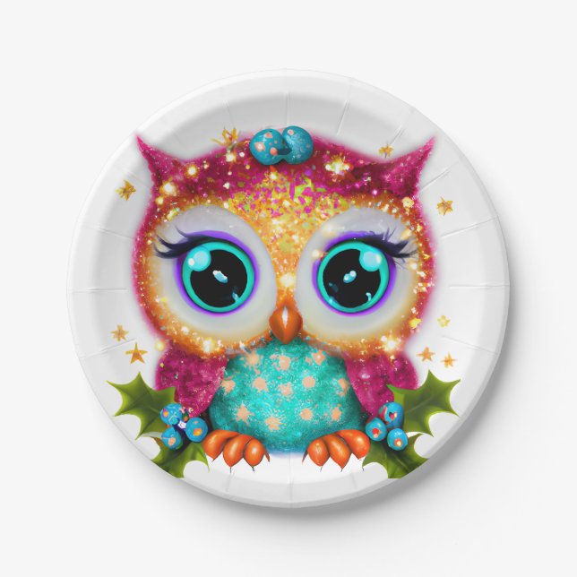 Cute and Adorable Kawaii Baby Owl   Paper Plates (Front)