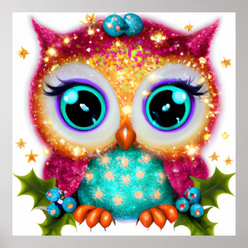 Cute and Adorable Kawaii Baby Owl Poster