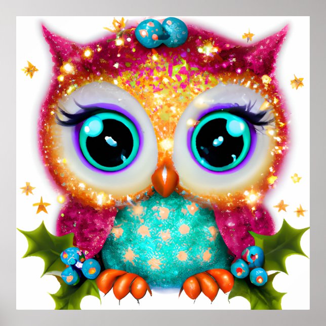 Cute and Adorable Kawaii Baby Owl Poster (Front)