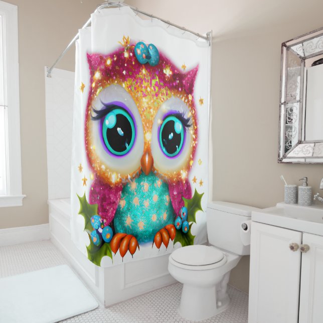 Cute and Adorable Kawaii Baby Owl   Shower Curtain (In Situ)