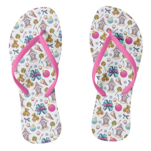 Cute And Adorable Pink Christmas Pattern Flip Flops