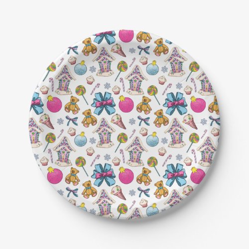 Cute And Adorable Pink Christmas Pattern Paper Plates