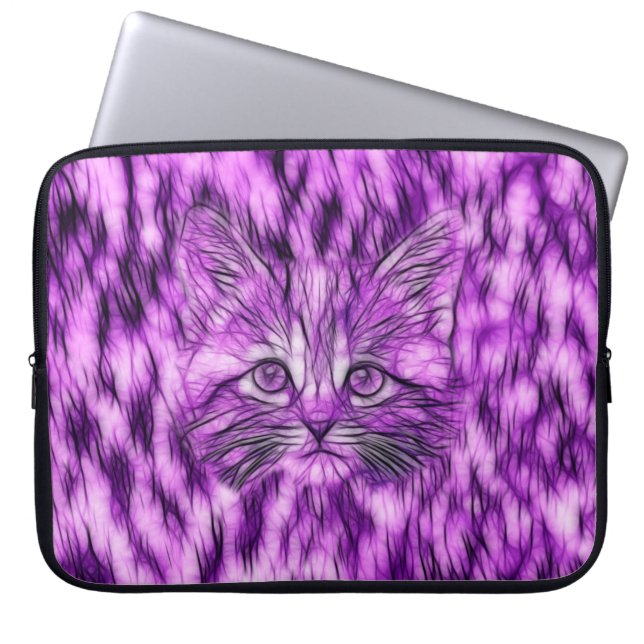 Cute and Adorable Purple Kitten Laptop Sleeve (Front)
