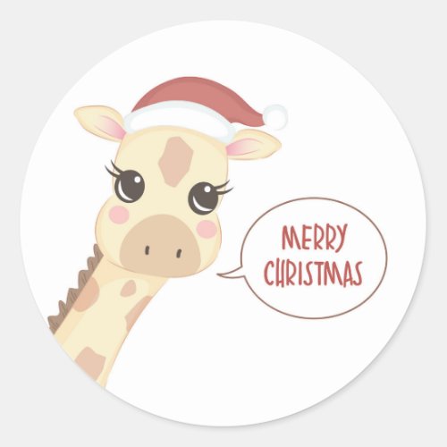 Cute and Adorable Santa Giraffe Merry Christmas Classic Round Sticker