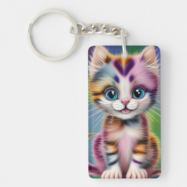 Cute and Adorable Smiling Striped Kitten  Keychain (Front)