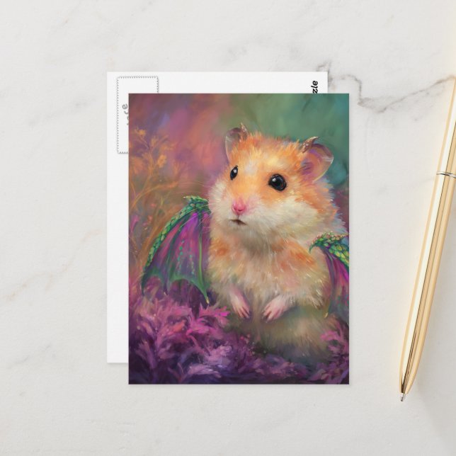 Cute and Adorable Sweet Hamster Dragon Postcard (Front/Back In Situ)