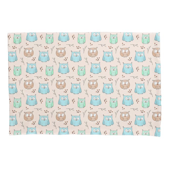 Cute and Adorable Tiny Owls Birds Pattern | Pillow Case (Front-Left)