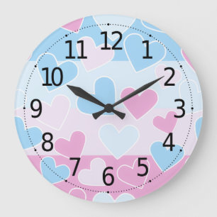 Cute and Adorable Valentine's Day Pastel Hearts Large Clock