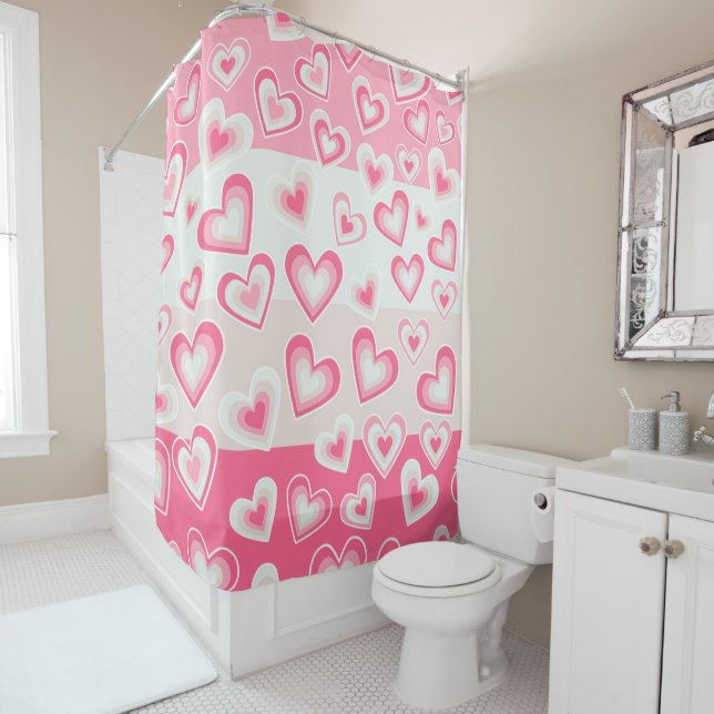 Cute and Adorable Valentine's Day Pastel Hearts | Shower Curtain (In Situ)