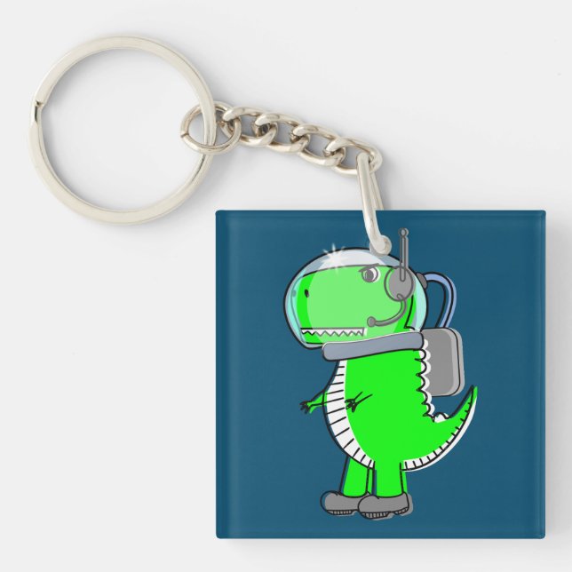 Cute and Angry Astronaut T-Rex Dinosaur Keychain (Front)