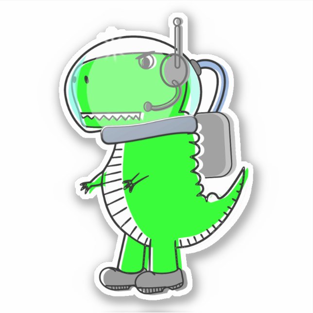 Cute and Angry Astronaut T-Rex Dinosaur Sticker (Front)