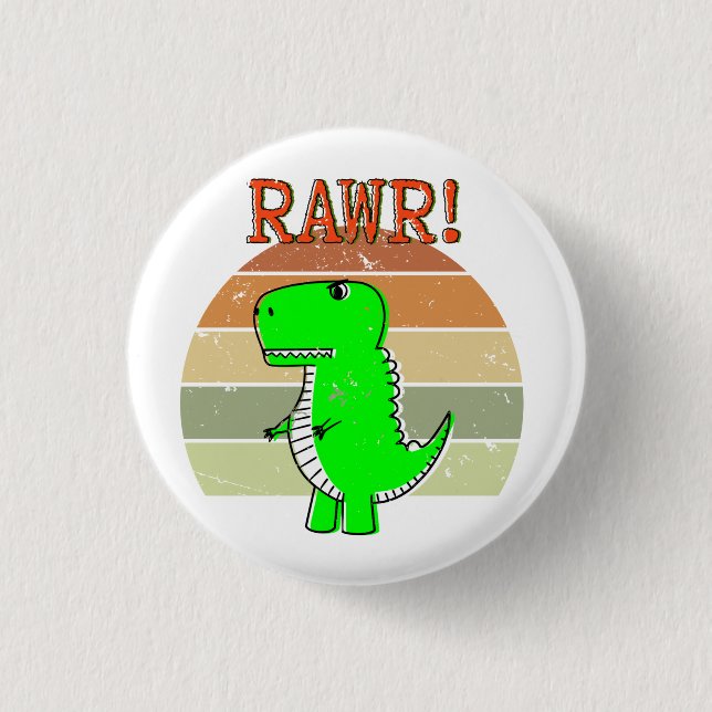 Cute And Angry Cartoon T-Rex Dinosaur Sunset  Button (Front)