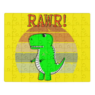 Cute And Angry Cartoon T-Rex Dinosaur Sunset Jigsaw Puzzle