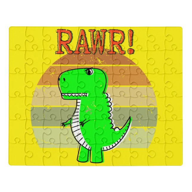 Cute And Angry Cartoon T-Rex Dinosaur Sunset Jigsaw Puzzle (Puzzle Horizontal)