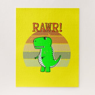 Cute And Angry Cartoon T-Rex Dinosaur Sunset Jigsaw Puzzle