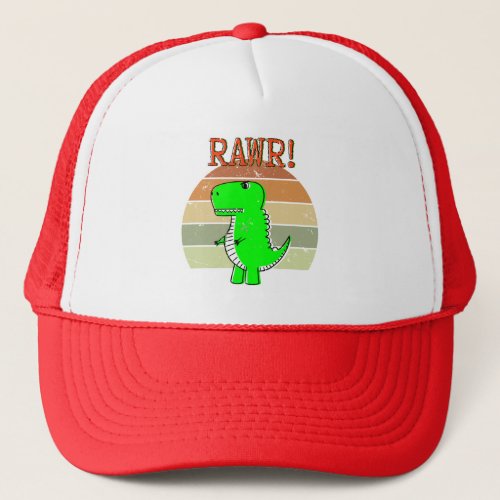 Cute And Angry Cartoon T_Rex Dinosaur Sunset Trucker Hat