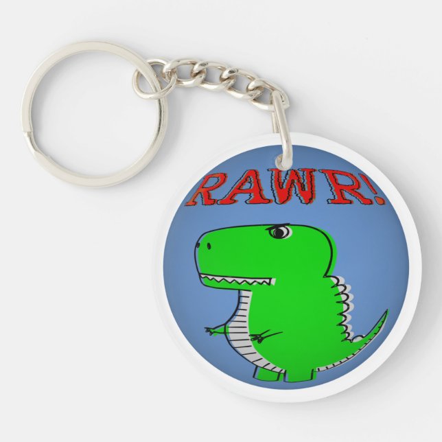 Cute and Angry Cartoon T-Rex RAWR Keychain (Front)