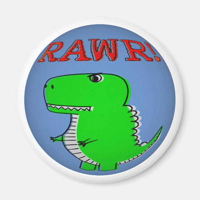 Cute and Angry Cartoon T-Rex RAWR Magnet (Front)