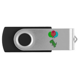 Cute And Angry Dino Flying With Party Balloons Flash Drive