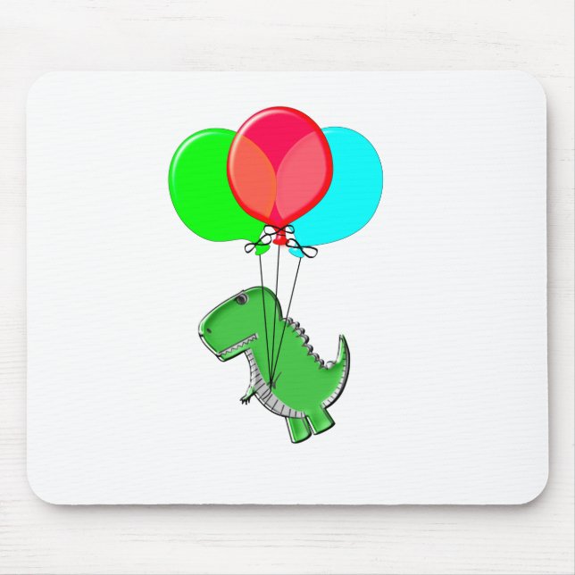 Cute And Angry Dino Flying With Party Balloons Mouse Pad (Front)