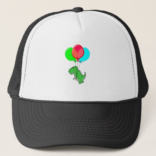 Cute And Angry Dino Flying With Party Balloons Trucker Hat