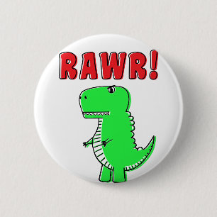 Cute And Angry Green Cartoon T-Rex Dinosaur Button